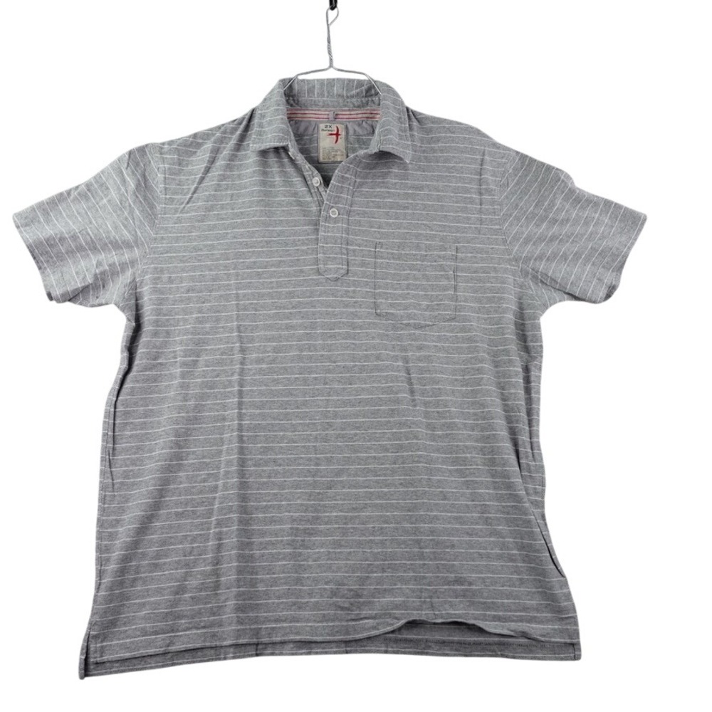 Relwen Polo Shirt Men's 2X Grey White Stripe Cotton Short Sleeve Casual